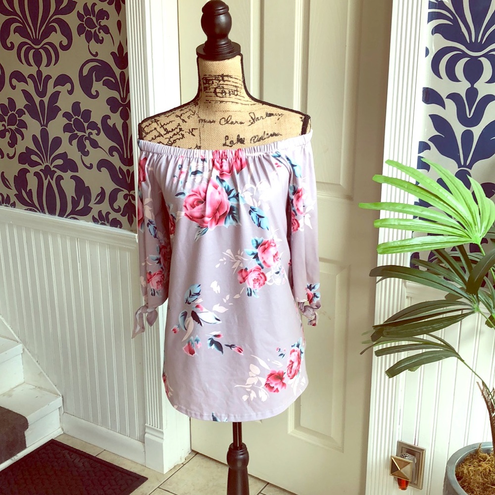 Floral Off Or On Shoulder Tie Sleeve Top